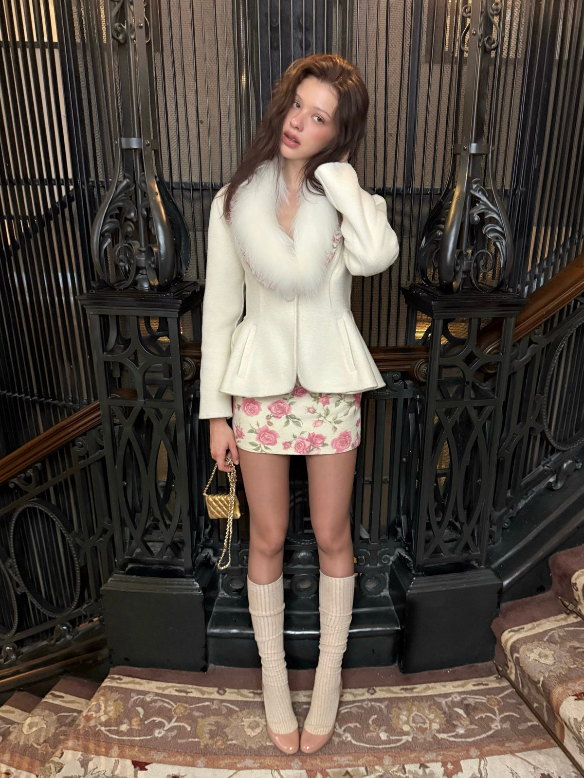 Double-Faced Wool Jacket Skirt Set