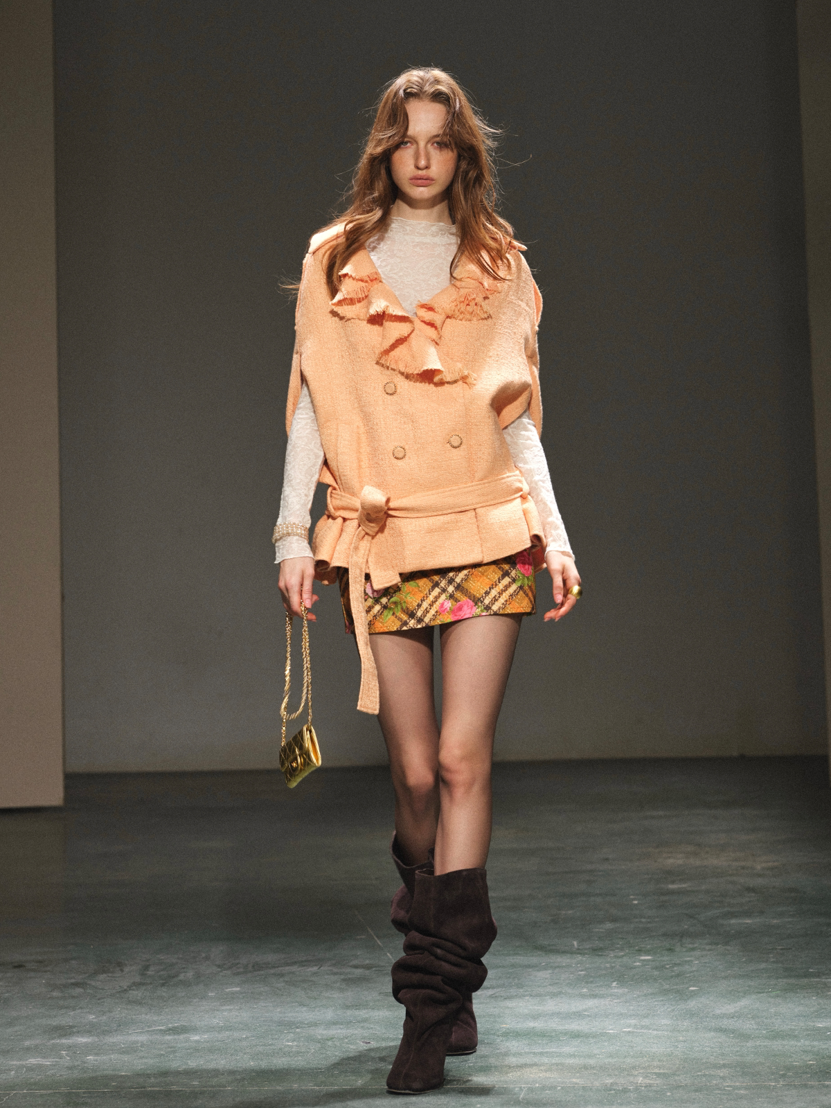 Textured Cape Plaid Skirt Set