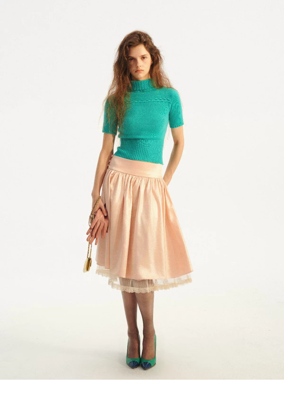 Jersey de cuello alto corto de punto trenzado 100% lana
