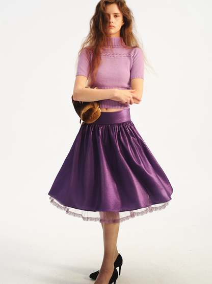 Jersey de cuello alto corto de punto trenzado 100% lana