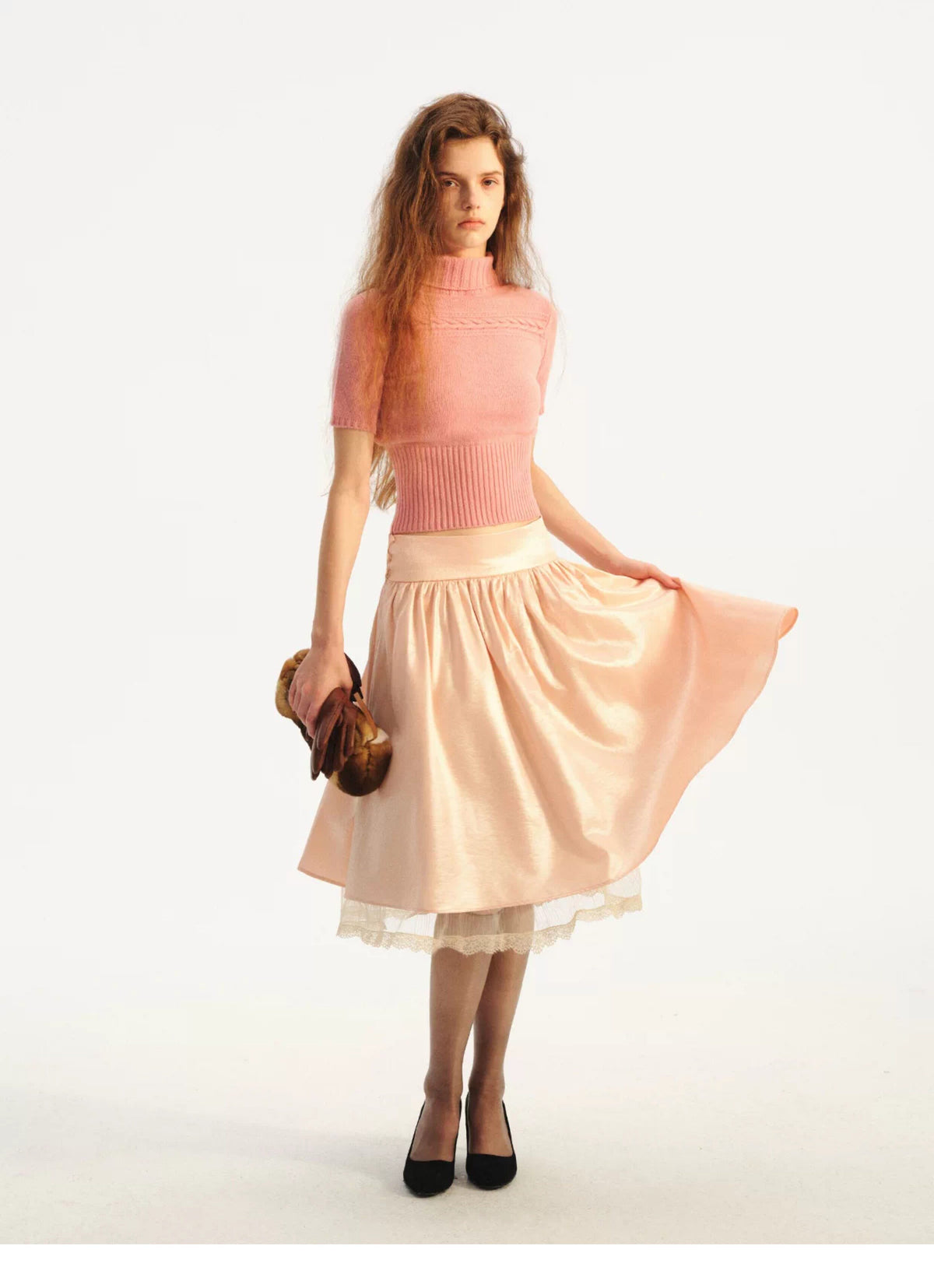 Jersey de cuello alto corto de punto trenzado 100% lana