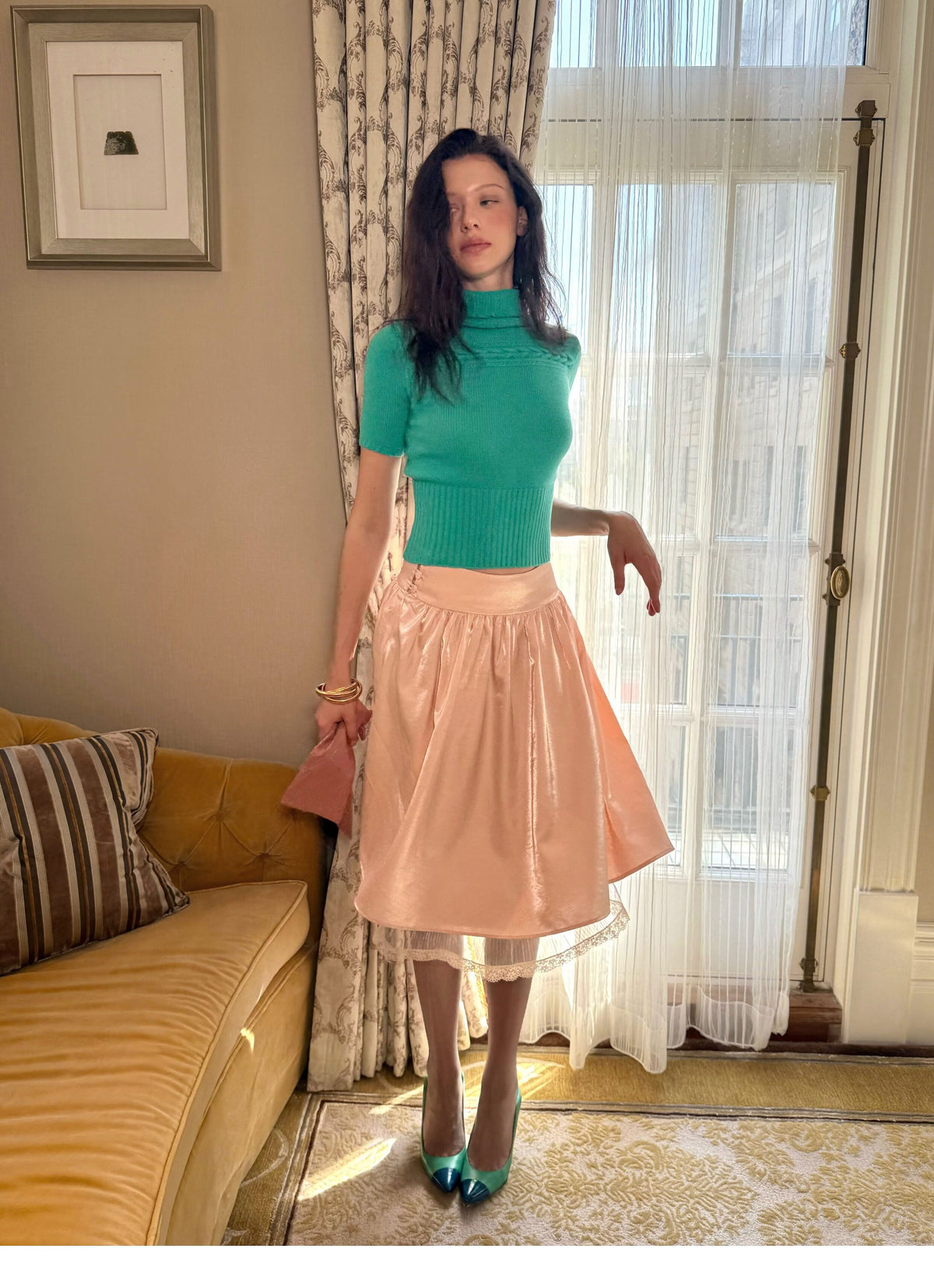 Jersey de cuello alto corto de punto trenzado 100% lana