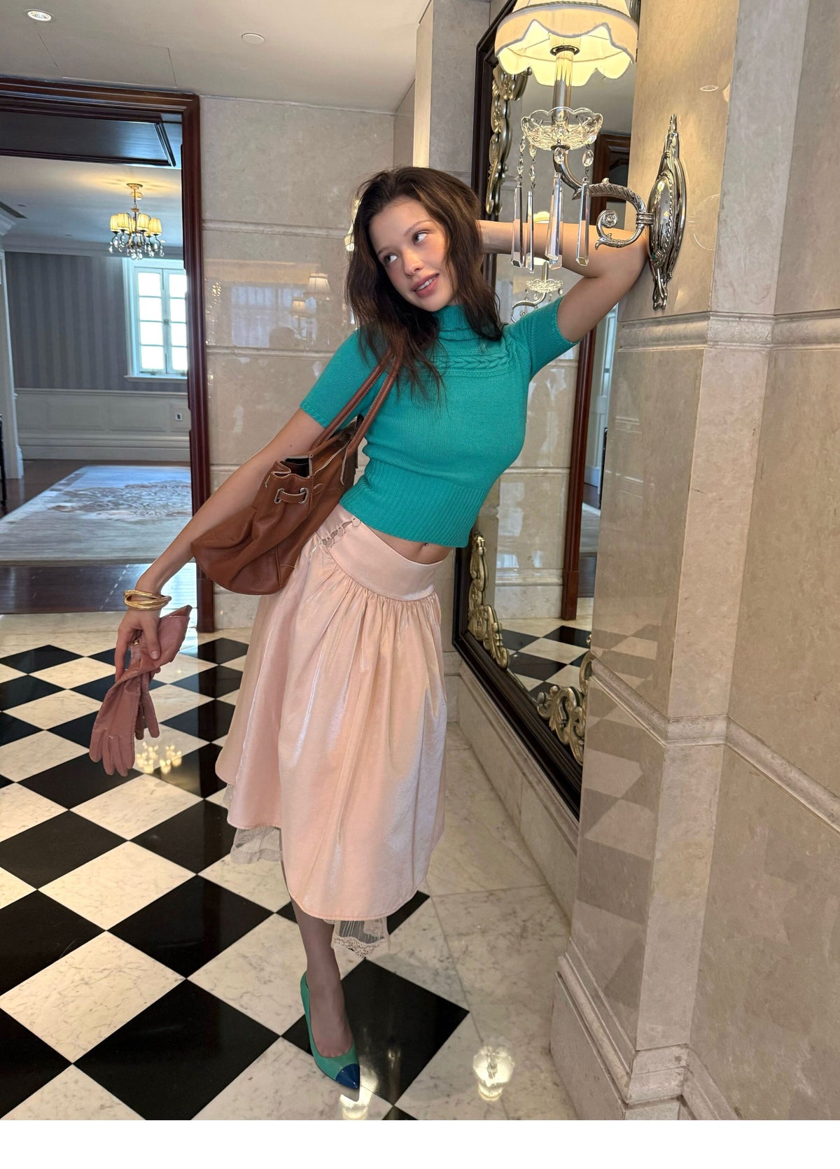 Jersey de cuello alto corto de punto trenzado 100% lana