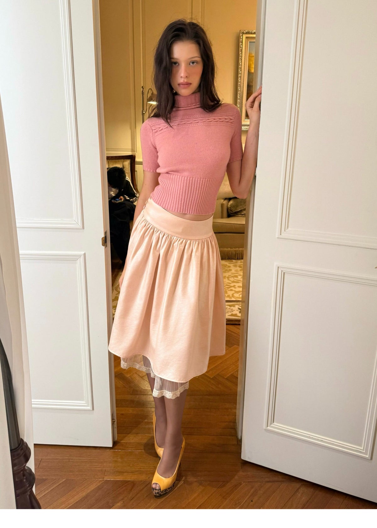 Jersey de cuello alto corto de punto trenzado 100% lana