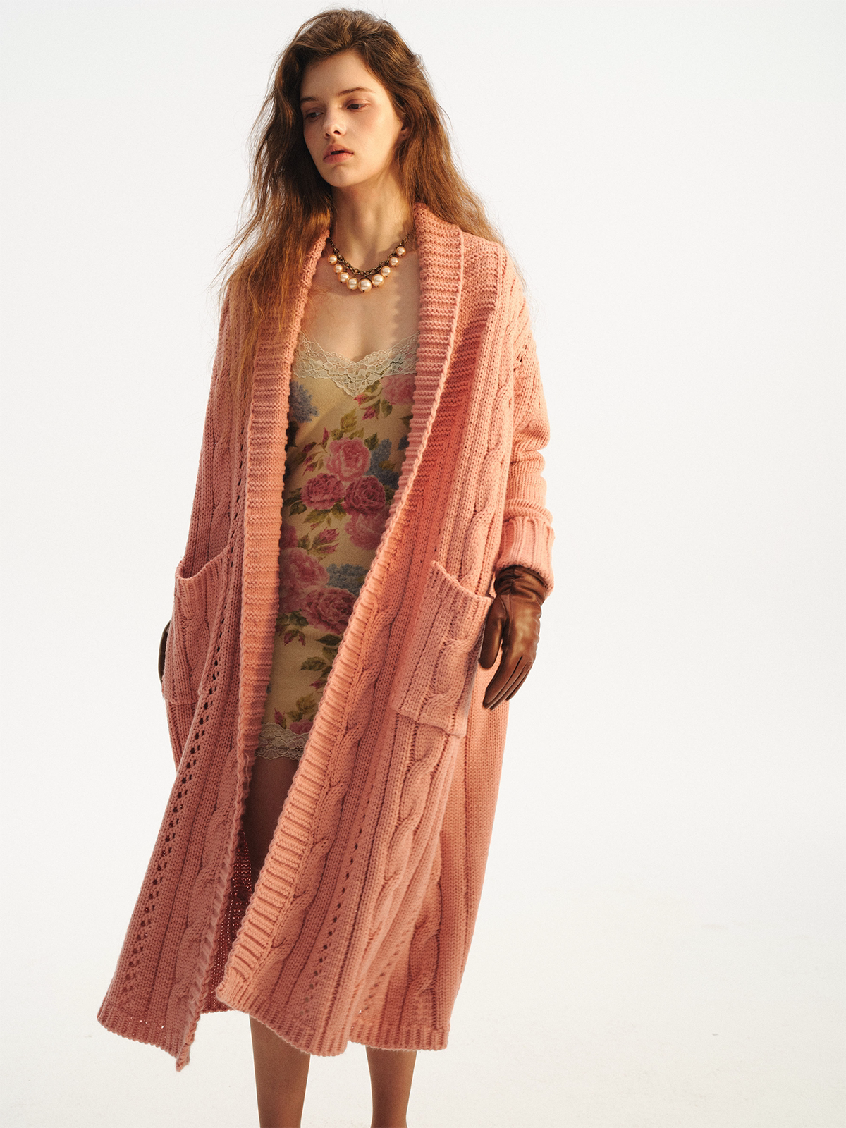 Cable-Knit Cardigan Camisole Dress