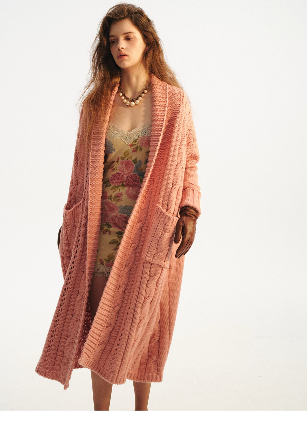 Cable-Knit Cardigan Camisole Dress