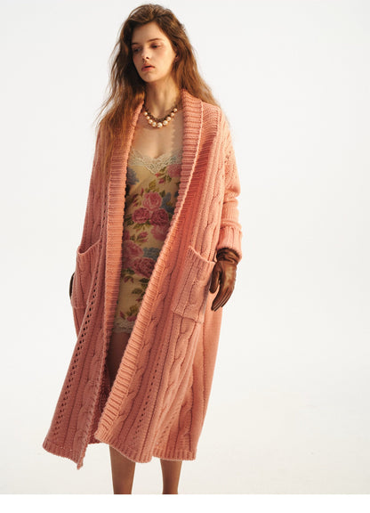 Cable-Knit Cardigan Camisole Dress