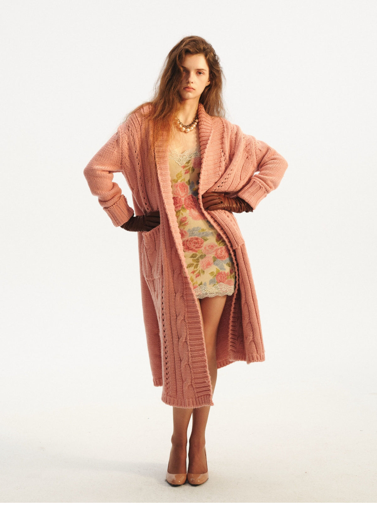 Cable-Knit Cardigan Camisole Dress