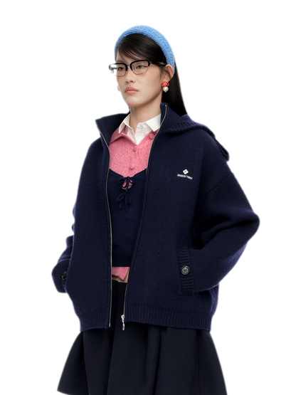 Wool Hooded Zip Knit Jacket