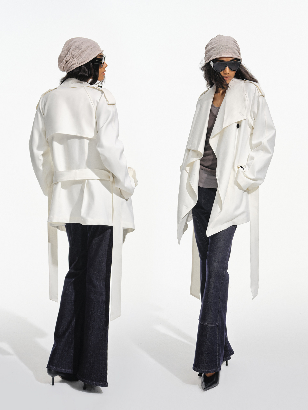 Plissierter zweireihiger Trenchcoat