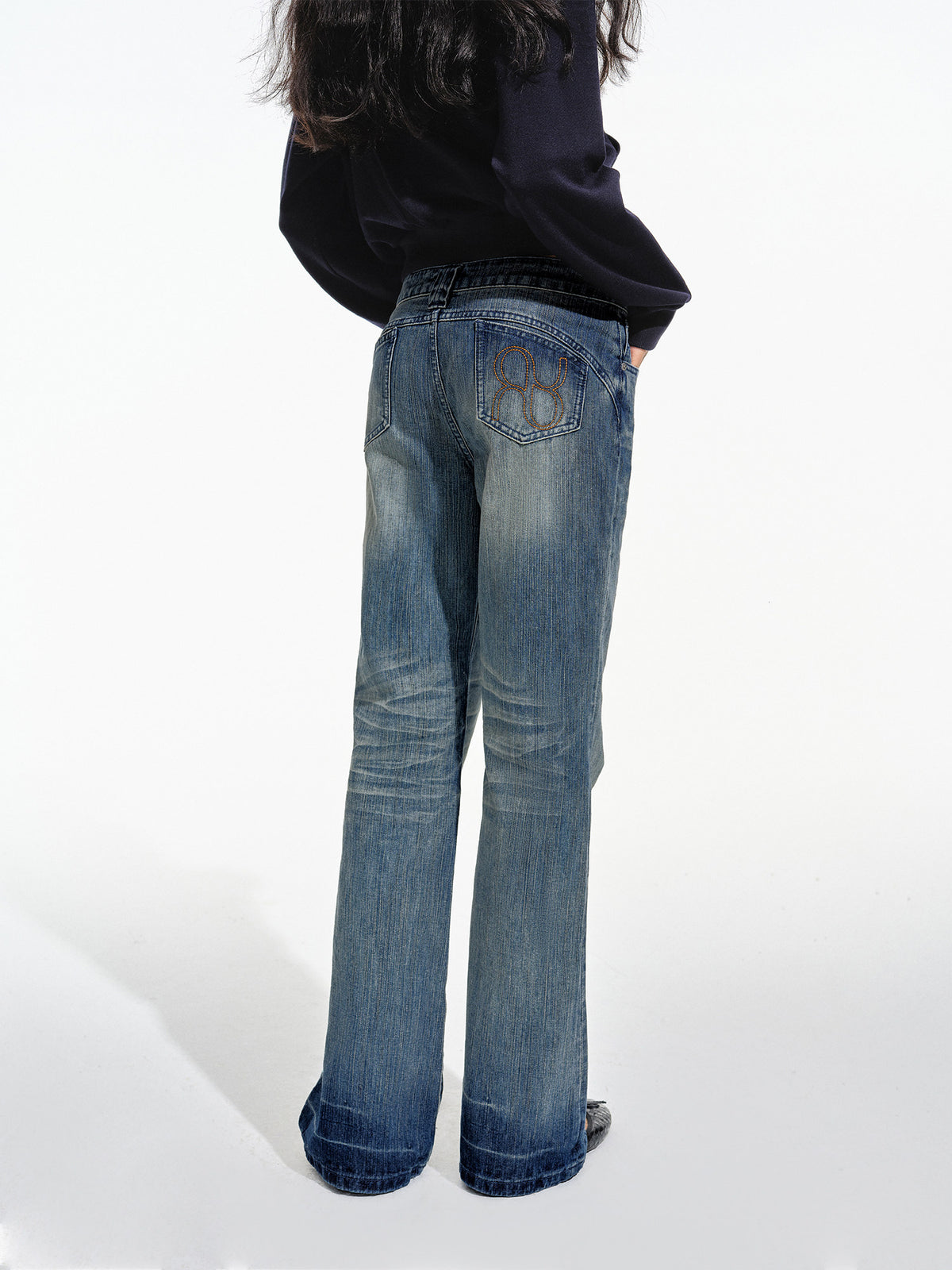 Jean évasé délavé taille basse