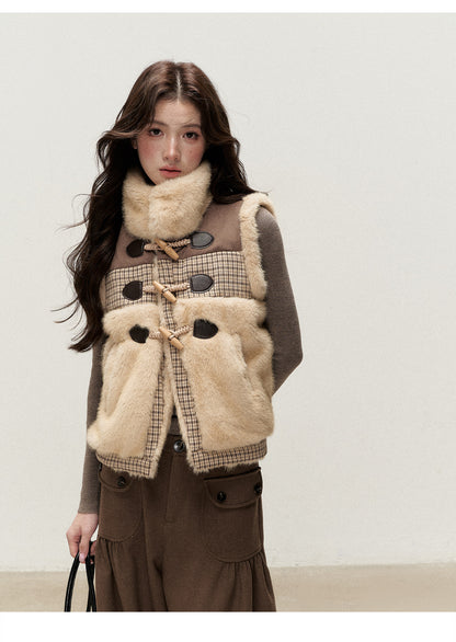 Gilet a quadri in peluche con alamari