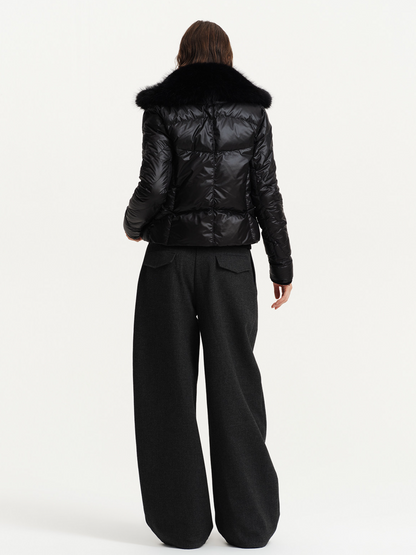Wool Blend Pleated Wide-Leg Trousers