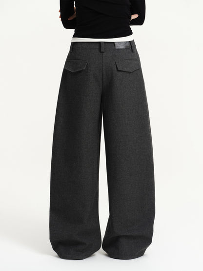 Wool Blend Pleated Wide-Leg Trousers