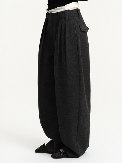 Wool Blend Pleated Wide-Leg Trousers