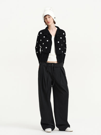 Cardigan in maglia drappeggiato a pois