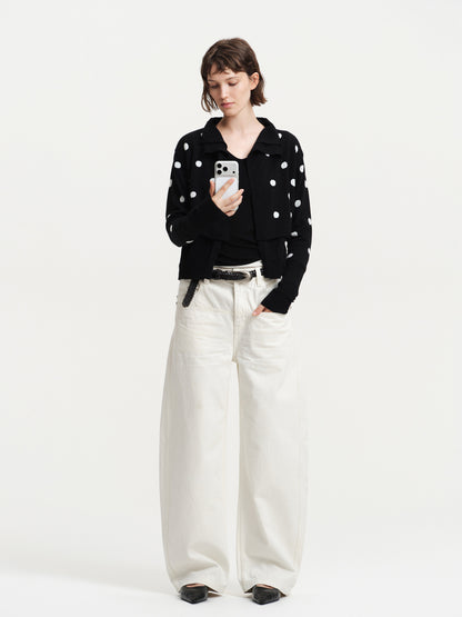 Cardigan in maglia drappeggiato a pois