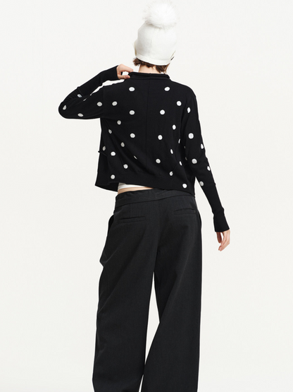 Cardigan in maglia drappeggiato a pois