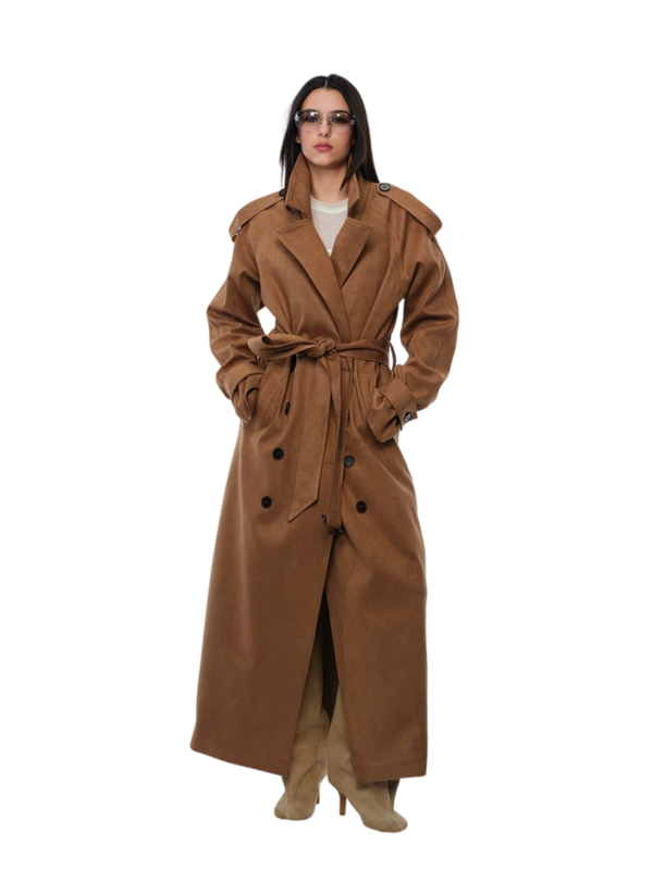 Suede Belted Long Coat