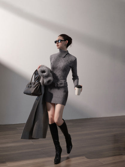 Cable-Knit Slim Mini Dress