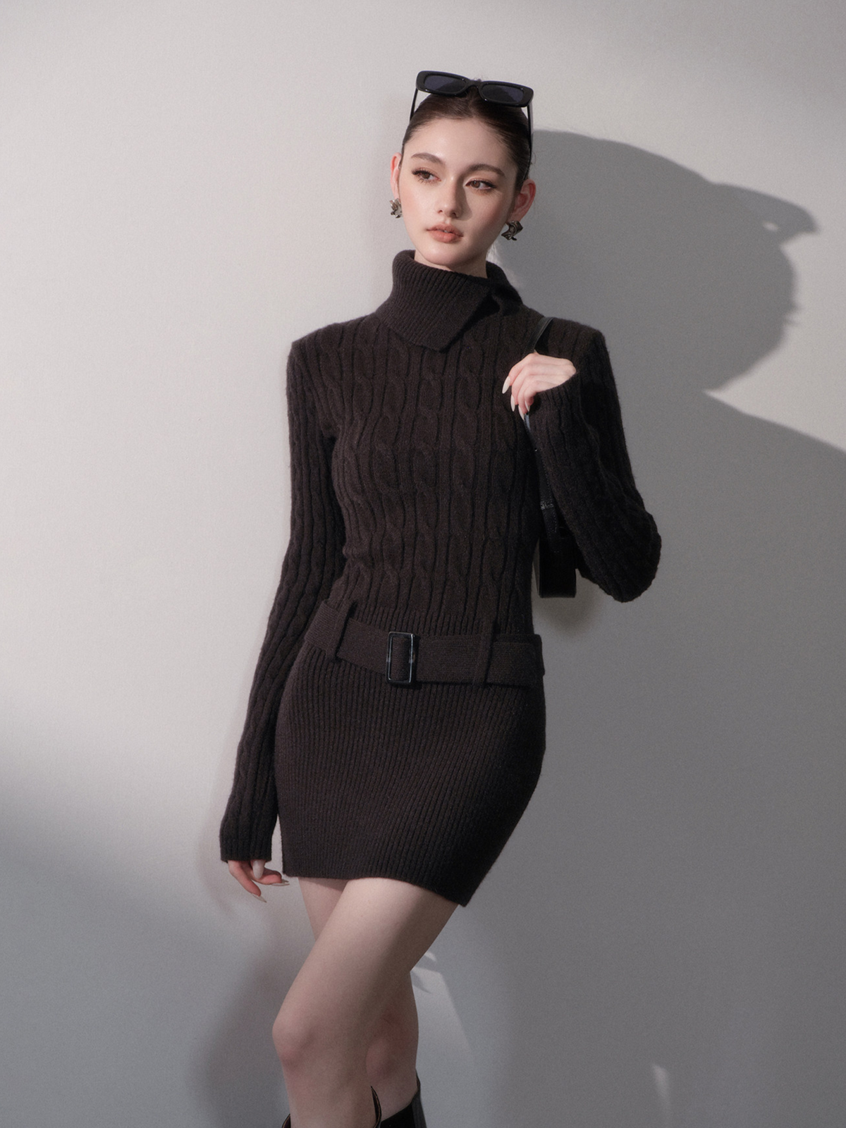 Cable-Knit Slim Mini Dress