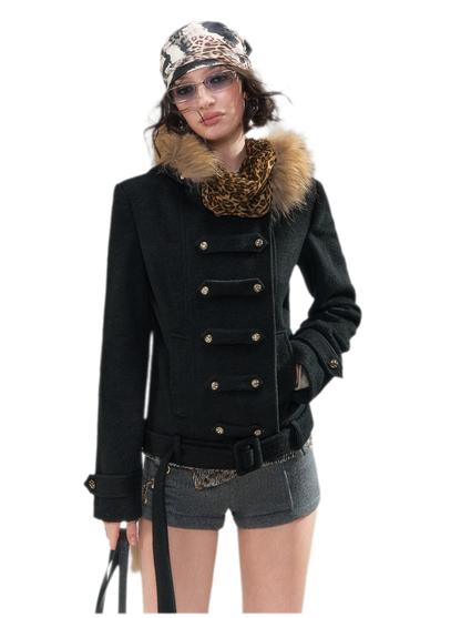 Wool Belted Hooded Coat