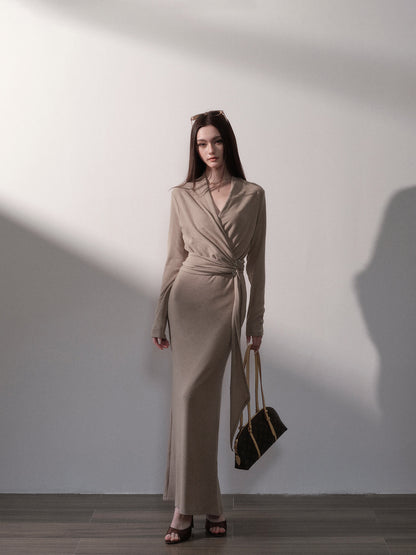 Stretch Wrap V-Neck Knit Dress
