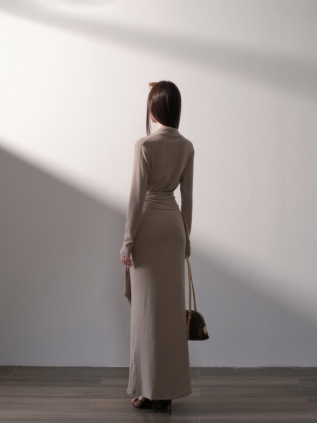 Stretch Wrap V-Neck Knit Dress — Load image 9 in gallery view