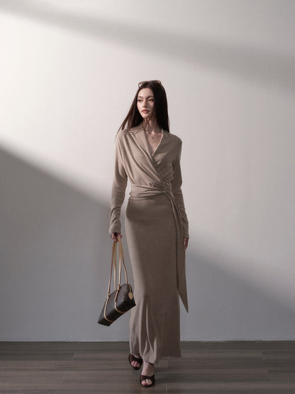 Stretch Wrap V-Neck Knit Dress