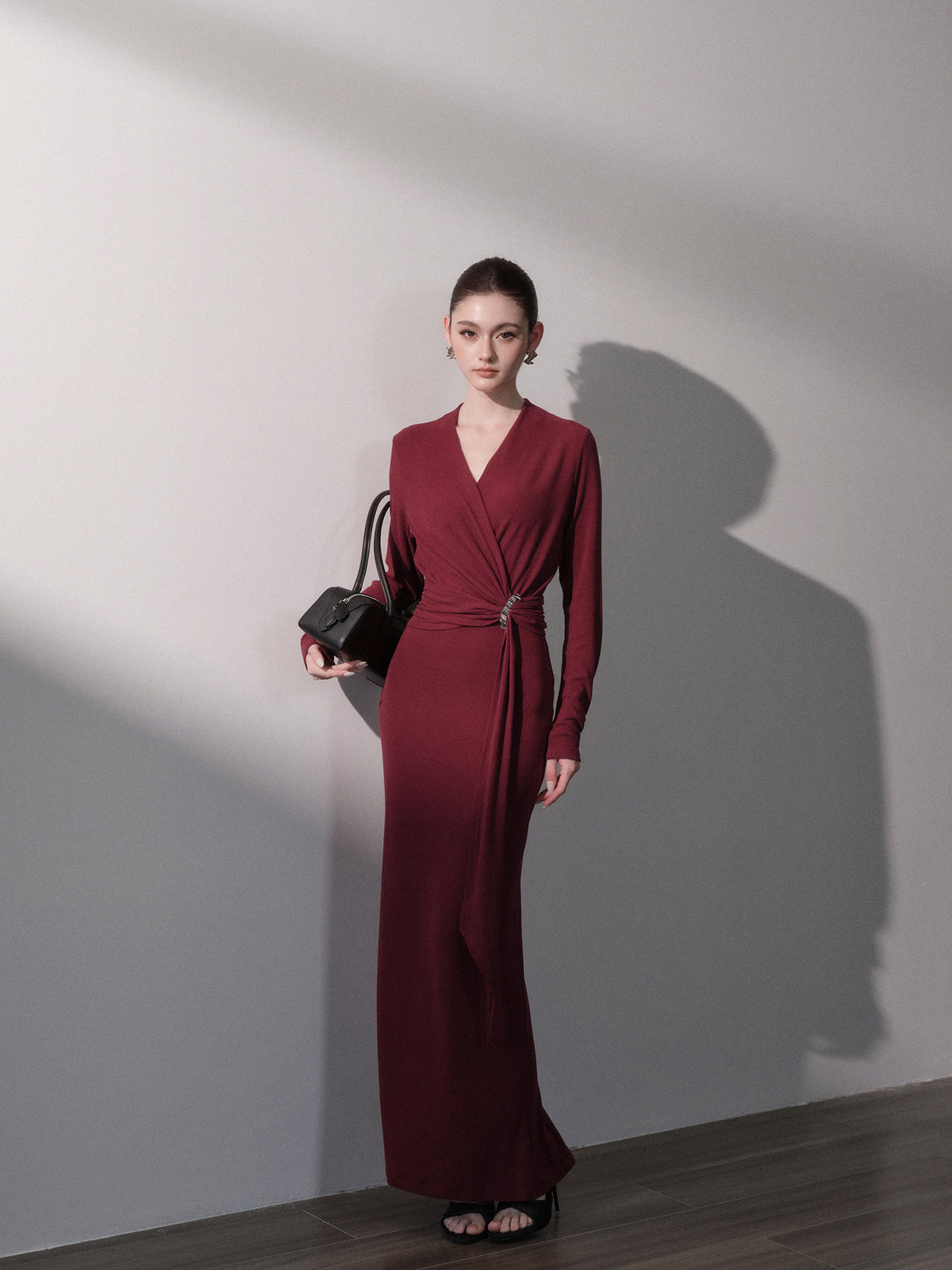 Stretch Wrap V-Neck Knit Dress — Load image 12 in gallery view
