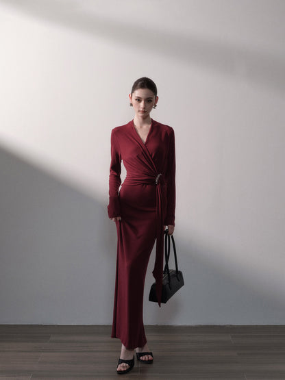 Twist-Waist Wrap Knit Dress