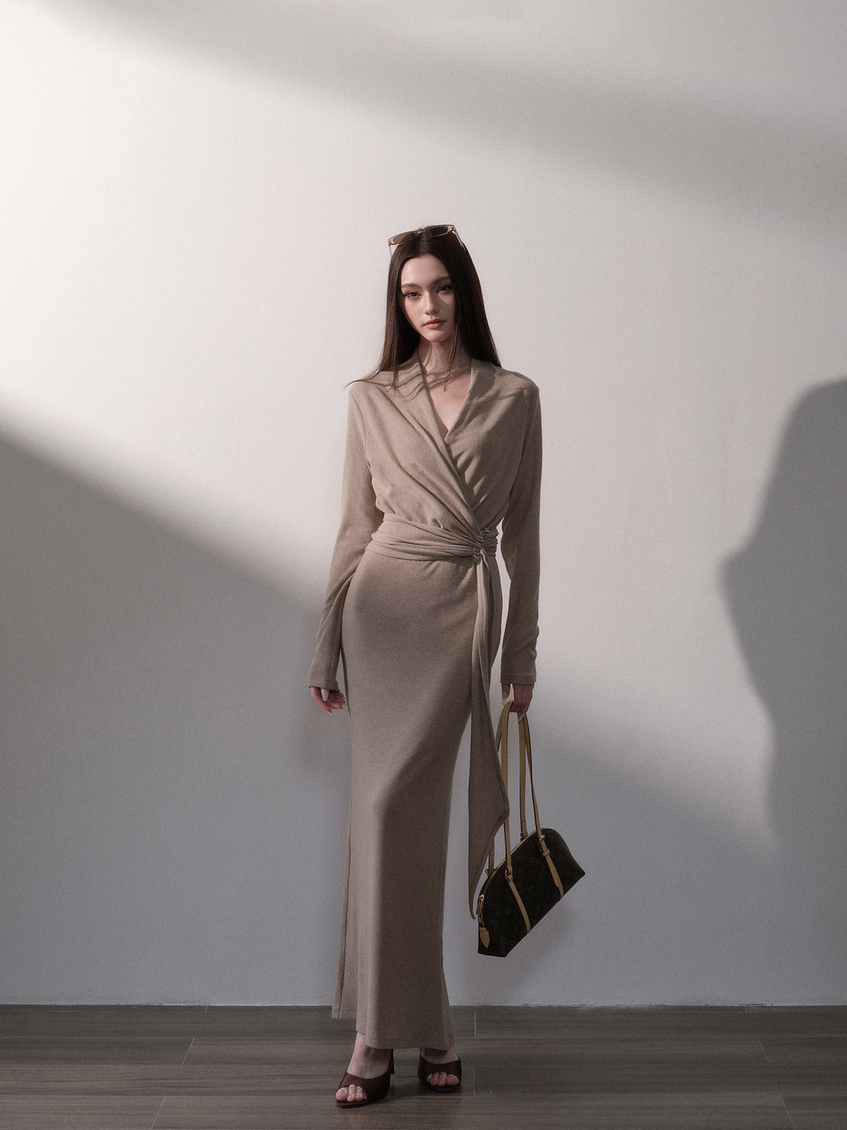 Twist-Waist Wrap Knit Dress — Load image 8 in gallery view