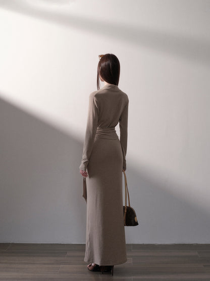 Twist-Waist Wrap Knit Dress