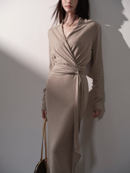 Twist-Waist Wrap Knit Dress