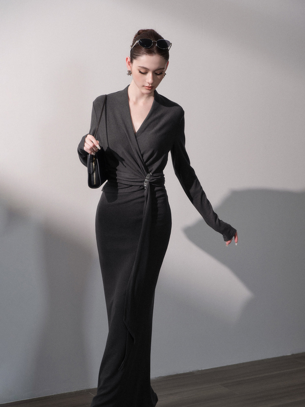 Twist-Waist Wrap Knit Dress