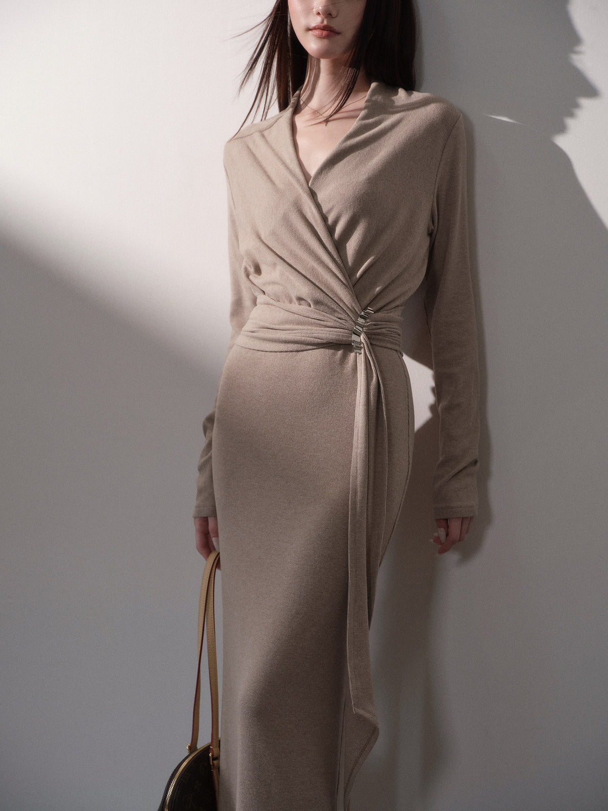 Wrap V-Neck Knit Maxi Dress — Load image 5 in gallery view