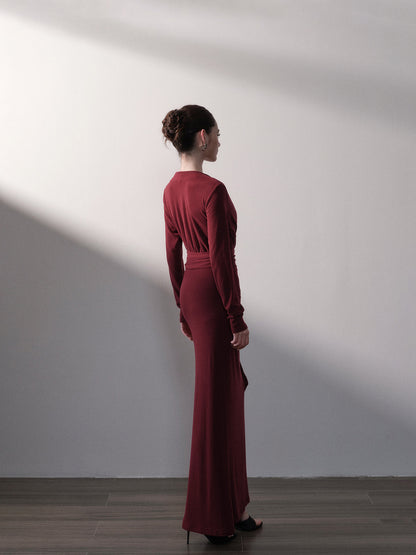 Wrap V-Neck Knit Maxi Dress