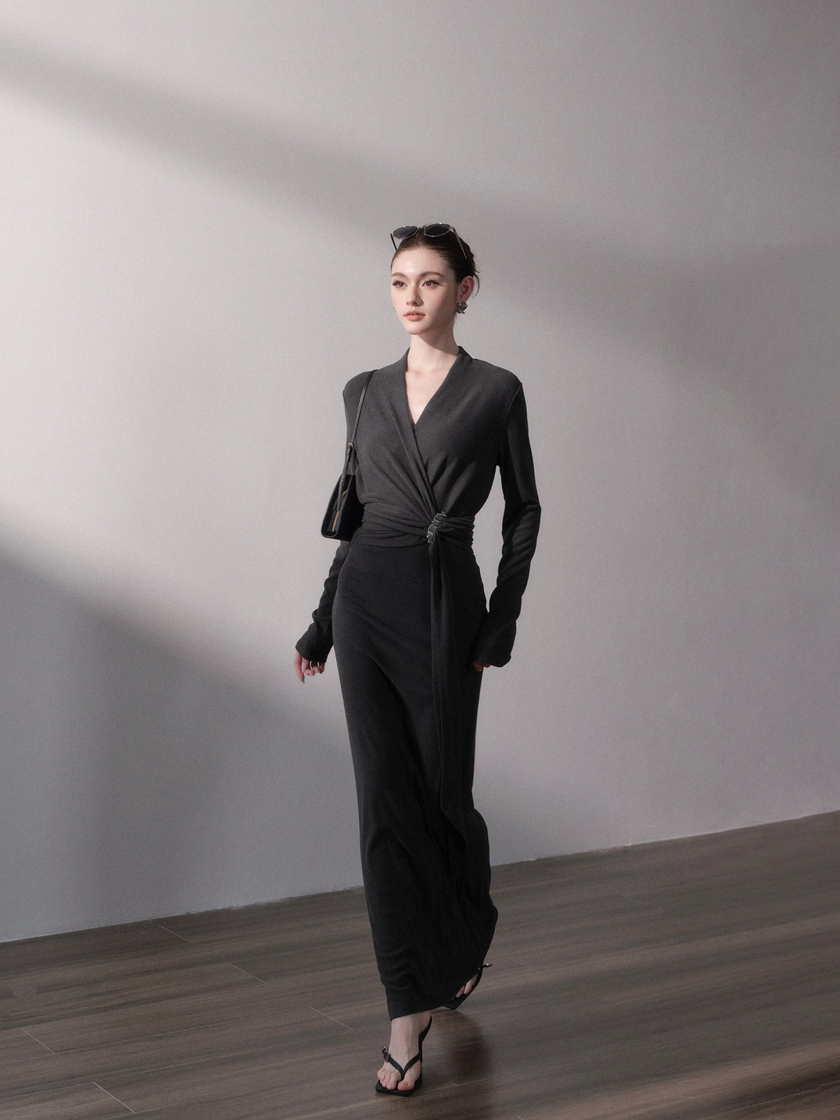 Wrap V-Neck Knit Maxi Dress