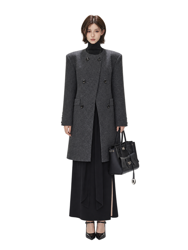 Wool Double-Breasted Mid-Length Coat