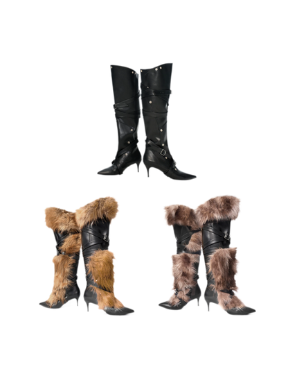 Botas de cuero de punta fina por encima de la rodilla