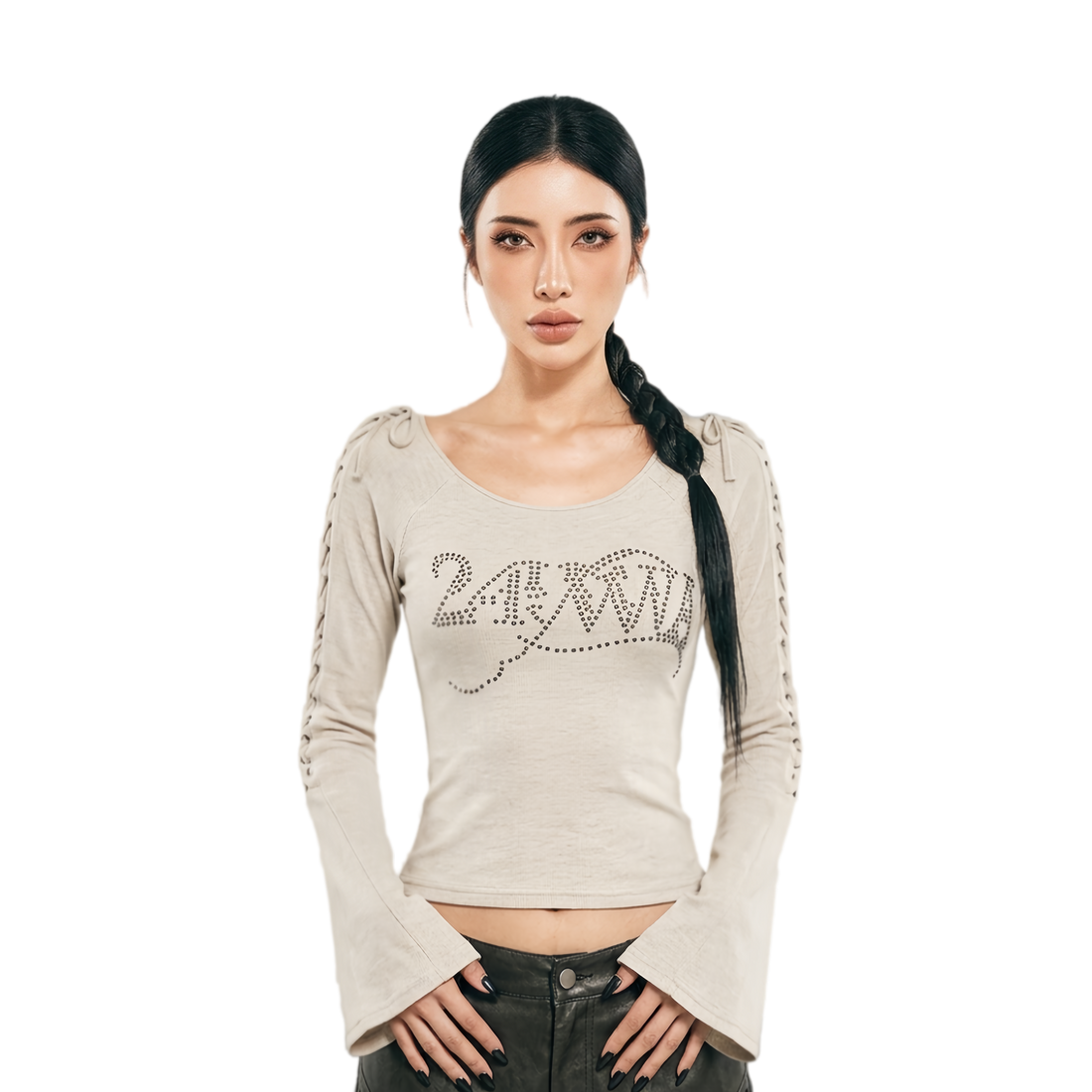 Rhinestone Strap Off-Shoulder T-Shirt
