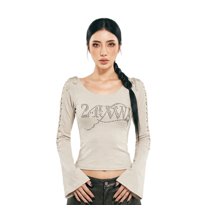 Rhinestone Strap Off-Shoulder T-Shirt