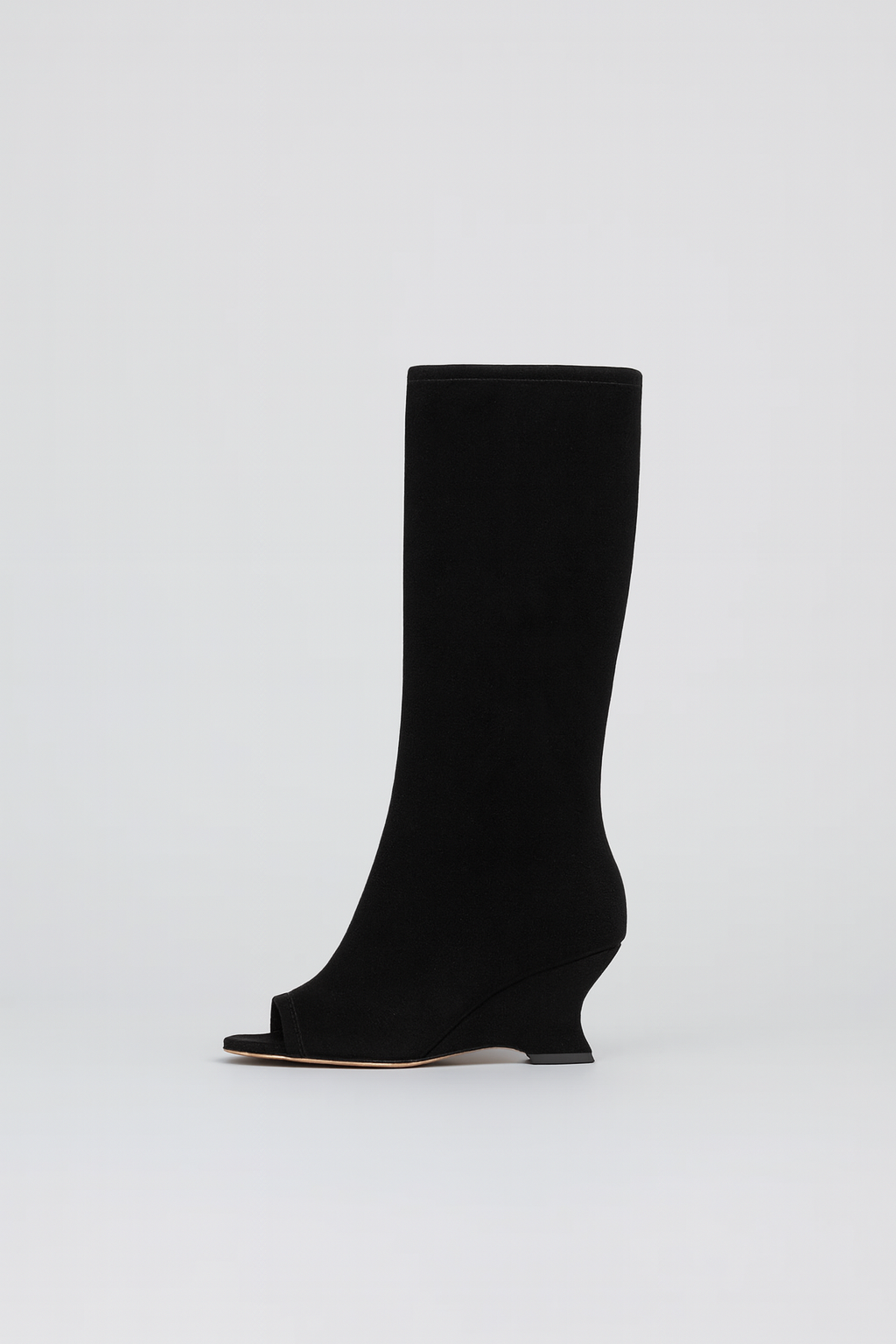 Suede Textured Open-Toe Wedge Boots
