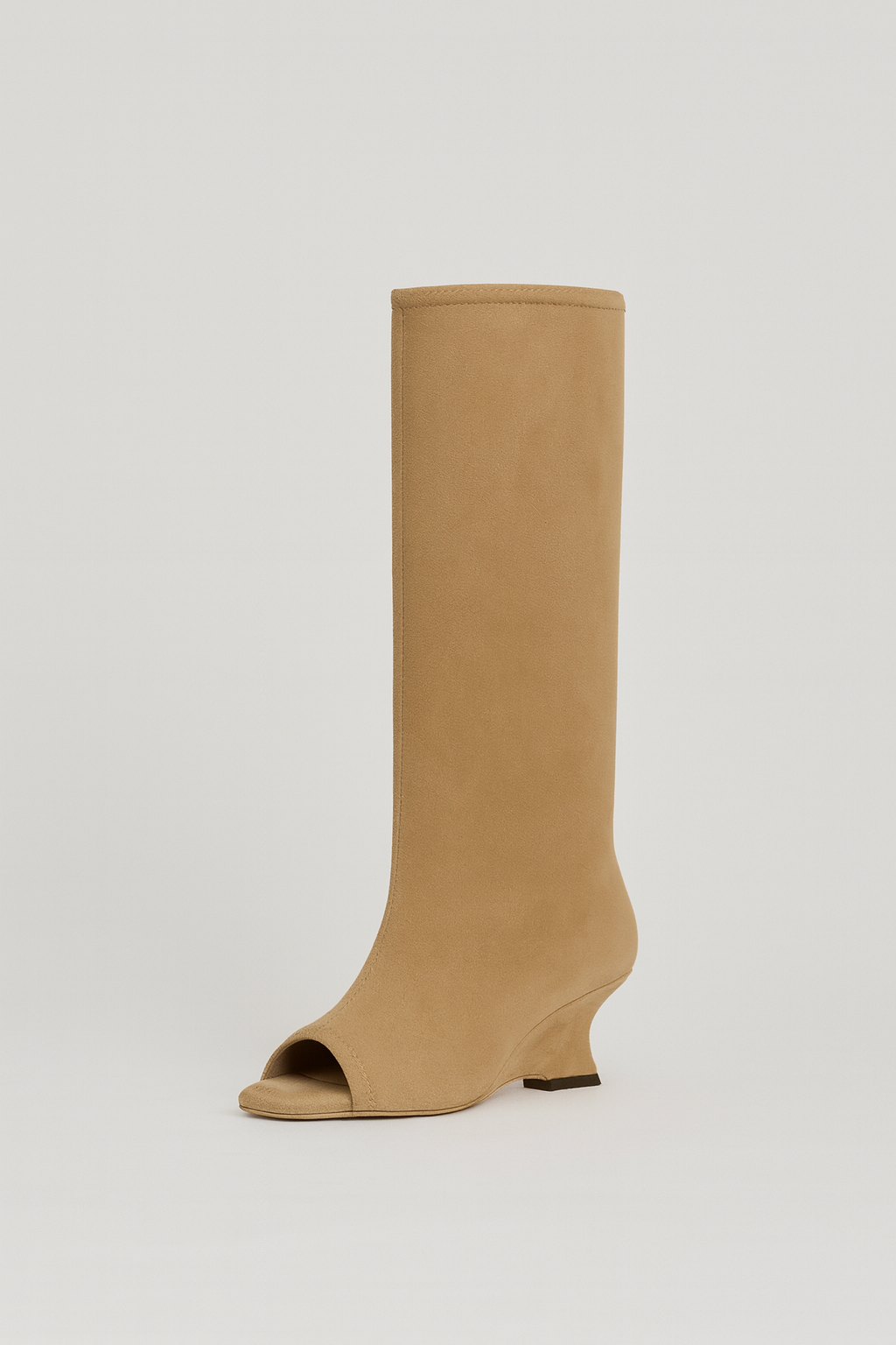 Suede Textured Open-Toe Wedge Boots