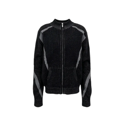 Contrast Jacquard Fitted Knit Cardigan