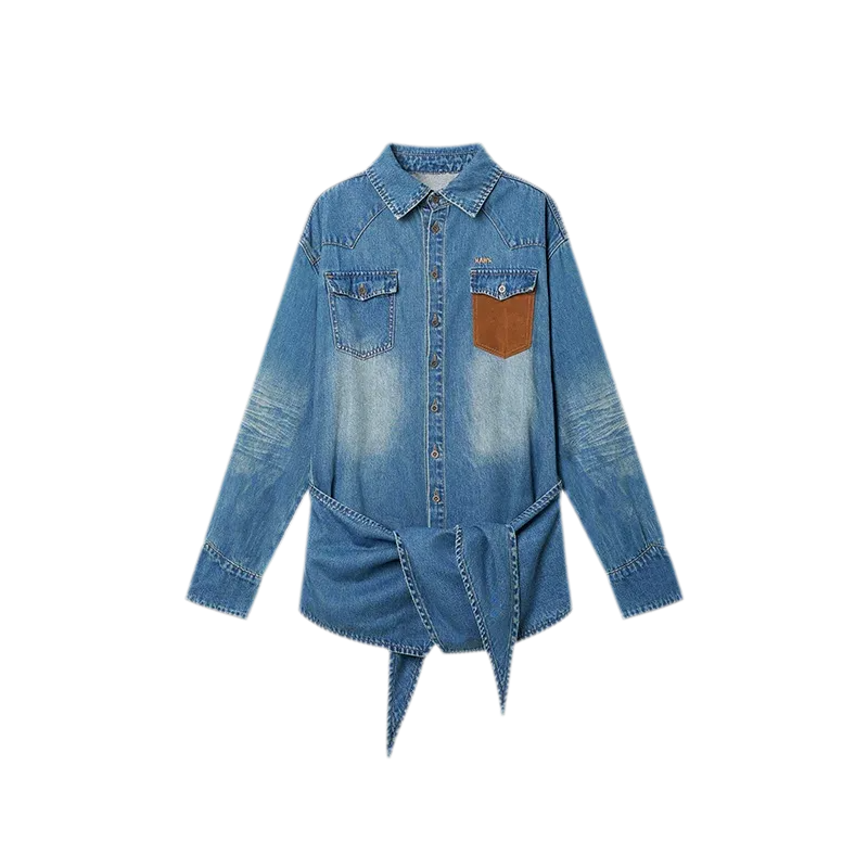 Washed Denim Suede-Panel Shirt