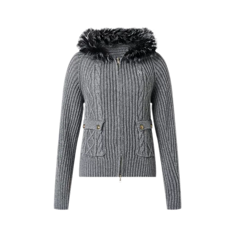 Gilet ajusté à capuche en maille torsadée