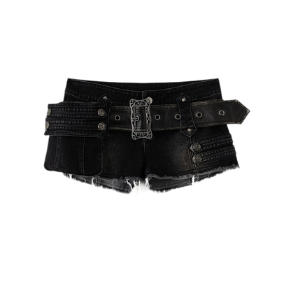 Leather Belt Denim Shorts