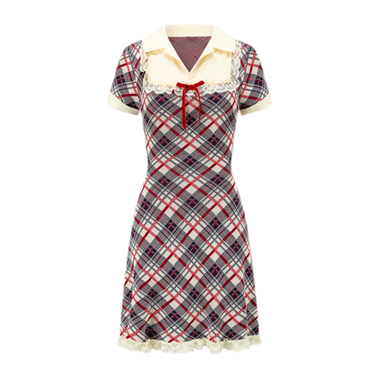 Contrast Plaid Collared Dress