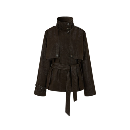Distressed Utility PU Leather Jacket
